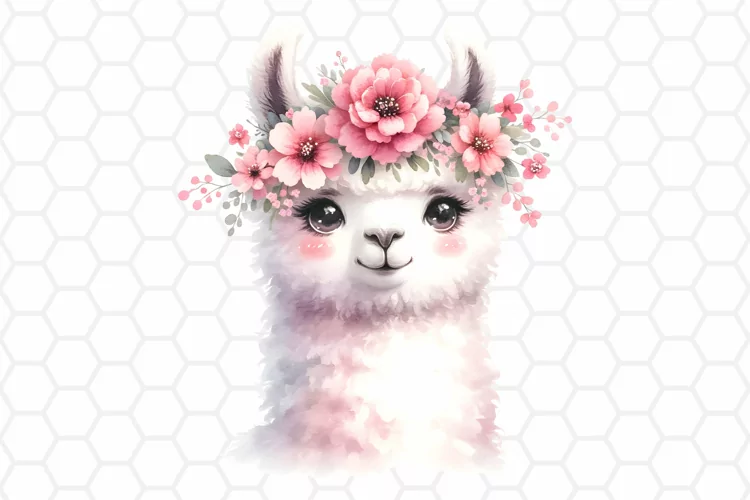 Floral Watercolor Llama Clipart - Llama Sublimation PNG