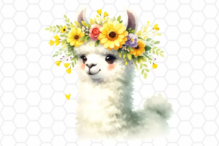 Floral Watercolor Llama Clipart - Llama Sublimation PNG