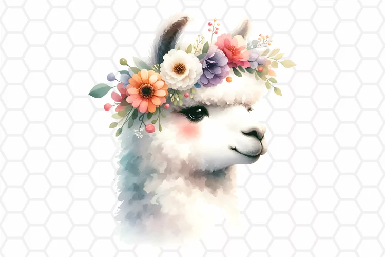 Floral Watercolor Llama Clipart - Llama Sublimation PNG