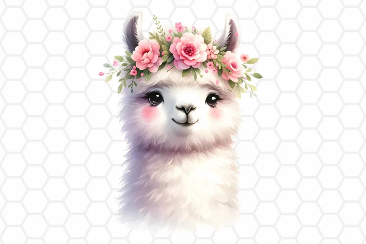 Floral Watercolor Llama Clipart - Llama Sublimation PNG