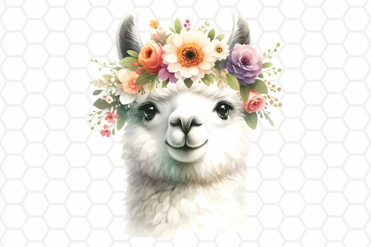 Floral Watercolor Llama Clipart - Llama Sublimation PNG