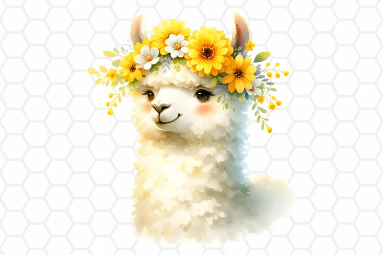 Floral Watercolor Llama Clipart - Llama Sublimation PNG