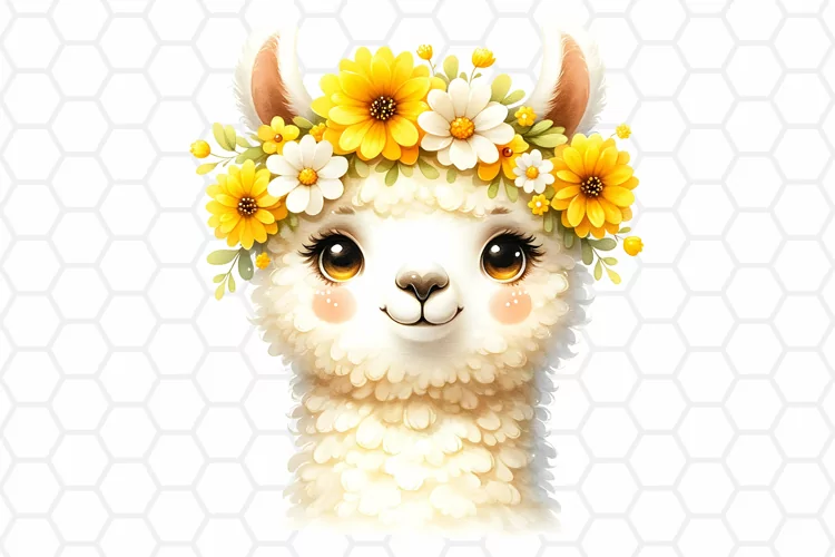 Floral Watercolor Llama Clipart - Llama Sublimation PNG