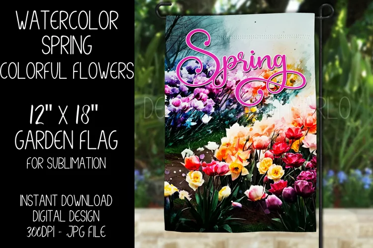 Spring Garden Flag Sublimation Design, Colorful Flowers