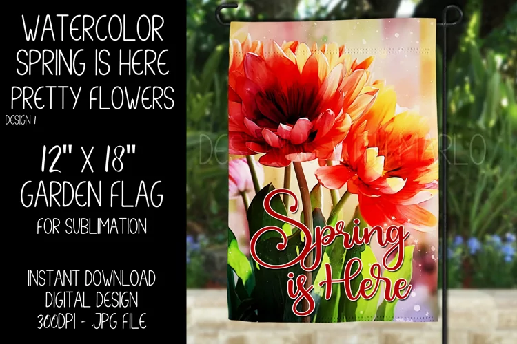 Spring Garden Flag Sublimation Design, Pretty Flowers, d1