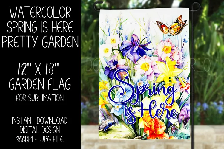 Spring Garden Flag Sublimation Design, Pretty Spring Garden