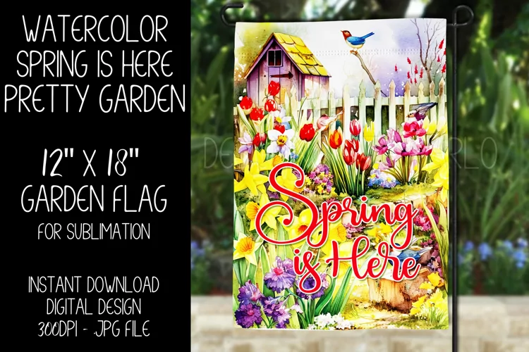 Spring Garden Flag Sublimation Design, Pretty Spring Garden