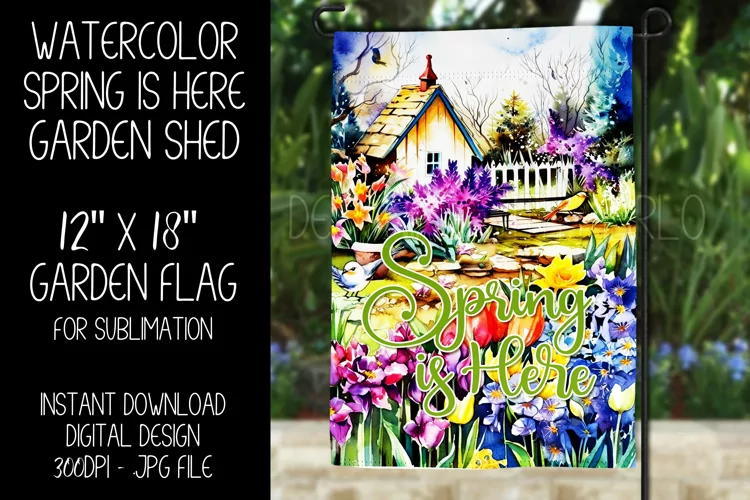 Spring Garden Flag Sublimation Design, Garden Shed, d2