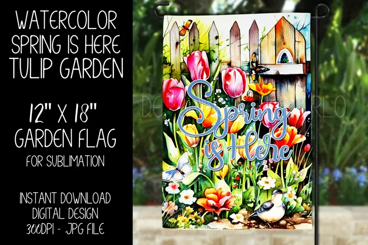 Spring Garden Flag Sublimation Design, Tulip Garden, d1