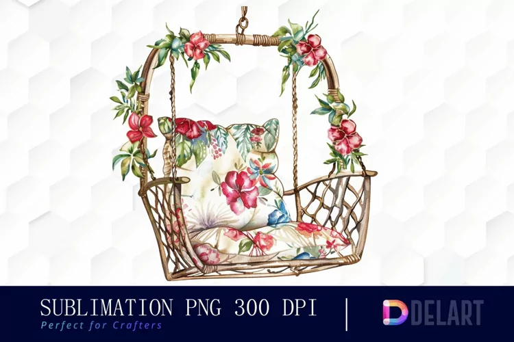 Floral Swing Chair Watercolor Clipart