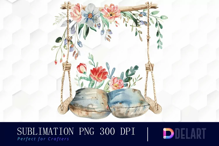 Floral Swing Chair Illustration Clipart