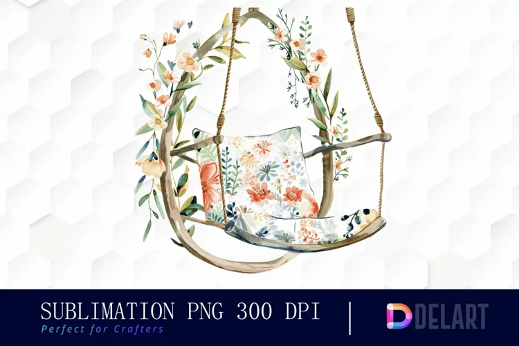 Floral Swing Chair Illustration Clipart