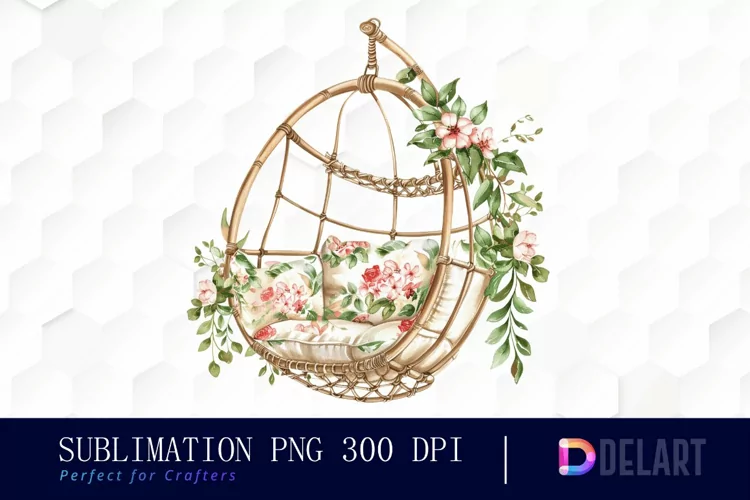 Floral Swing Chair Watercolor Clipart