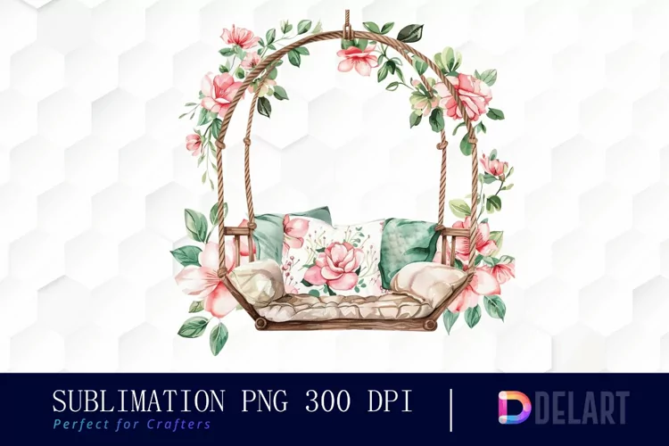 Floral Swing Chair Illustration Clipart