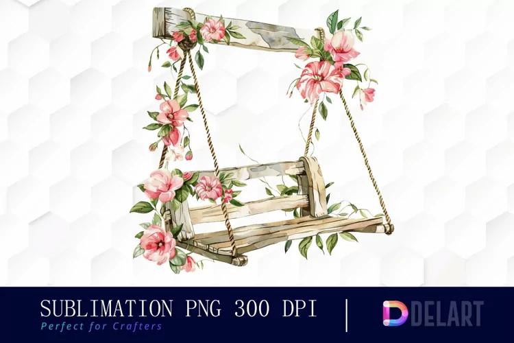 Floral Swing Chair Illustration Clipart