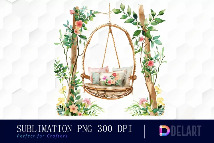 Floral Swing Chair Illustration Clipart