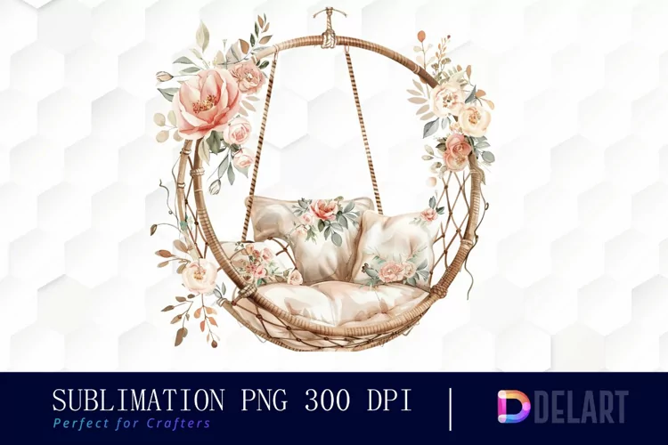 Floral Swing Chair Watercolor Clipart