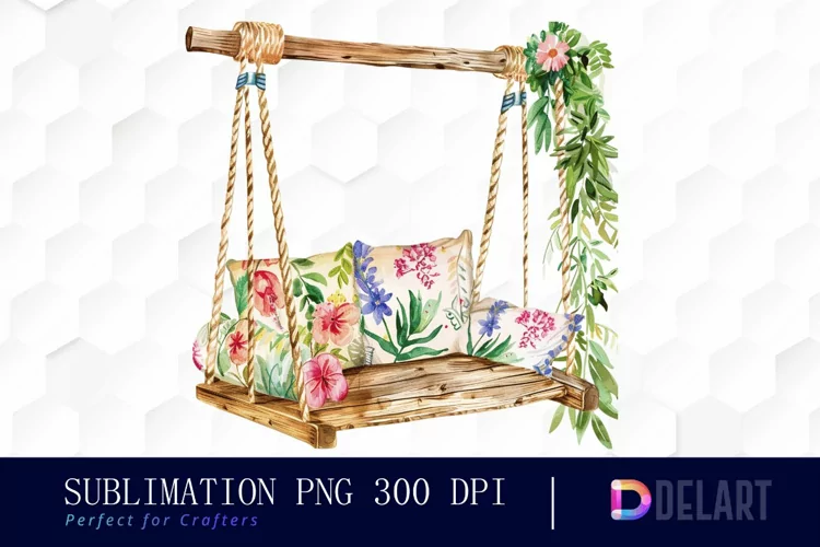 Floral Swing Chair Illustration Clipart