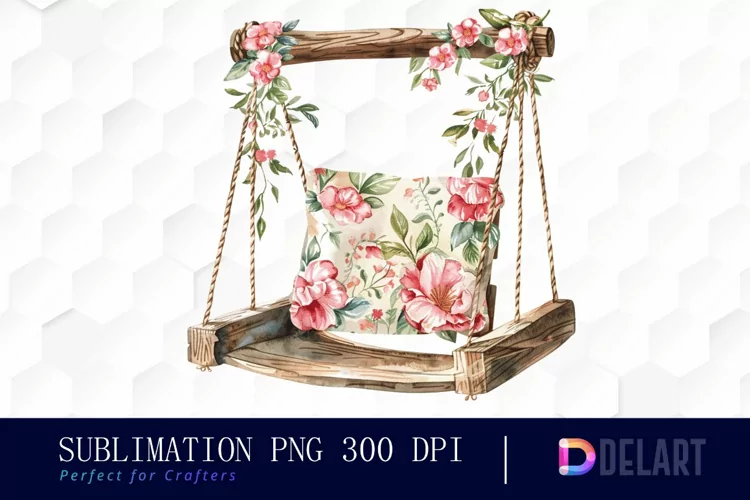 Floral Swing Chair Watercolor Clipart