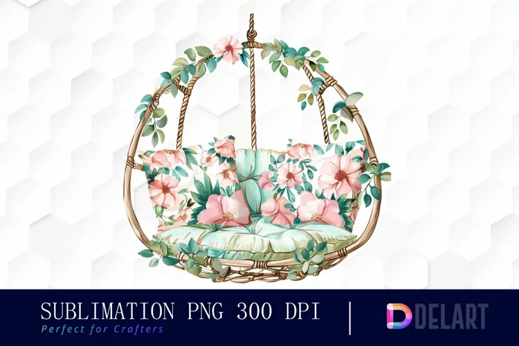 Floral Swing Chair Illustration Clipart