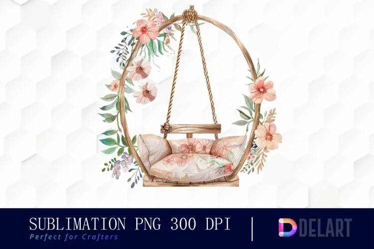 Floral Swing Chair Illustration Clipart