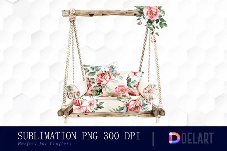 Floral Swing Chair Illustration Clipart