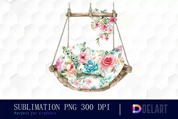 Floral Swing Chair Illustration Clipart