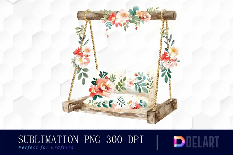 Floral Swing Chair Watercolor Clipart