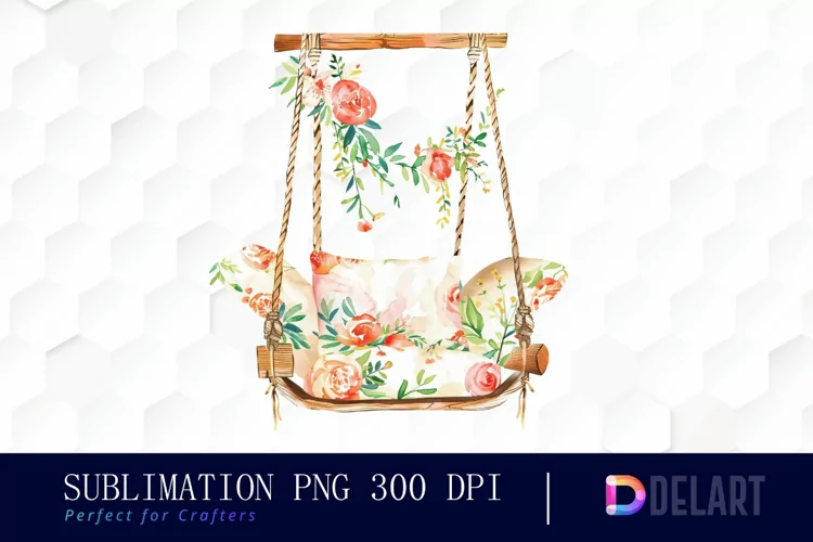 Floral Swing Chair Illustration Clipart