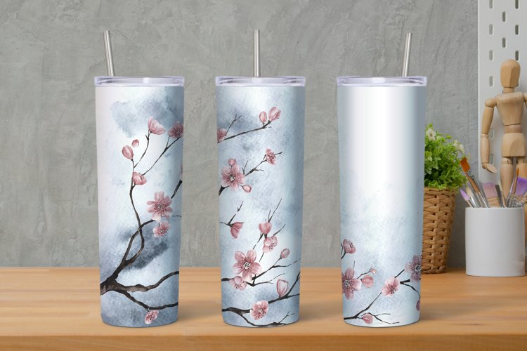 Watercolor Floral Tumbler Png Sublimation, 20 Oz Tumbler Png example image 1