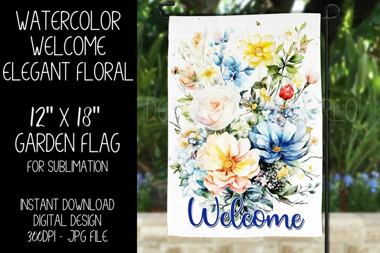 Welcome Garden Flag Sublimation Design, Elegant Floral