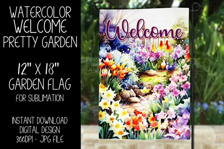 Welcome Garden Flag Sublimation Design, Pretty Spring Garden