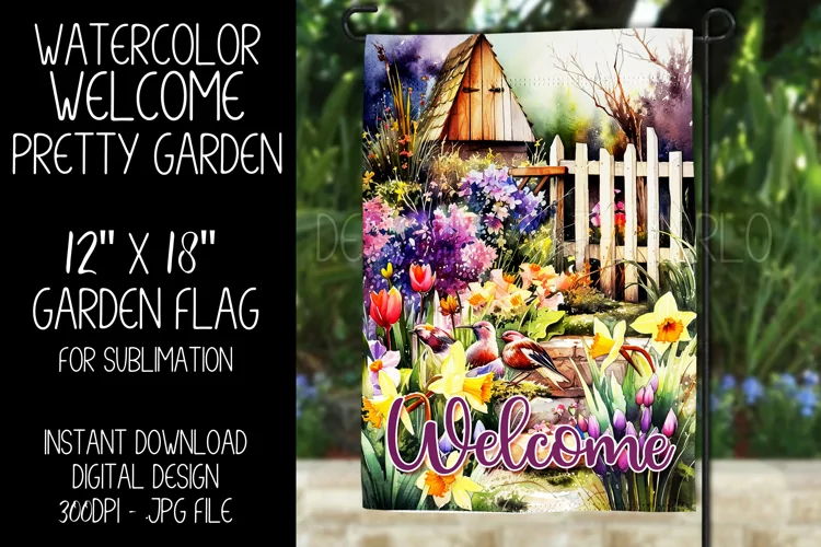 Welcome Garden Flag Sublimation Design, Pretty Spring Garden