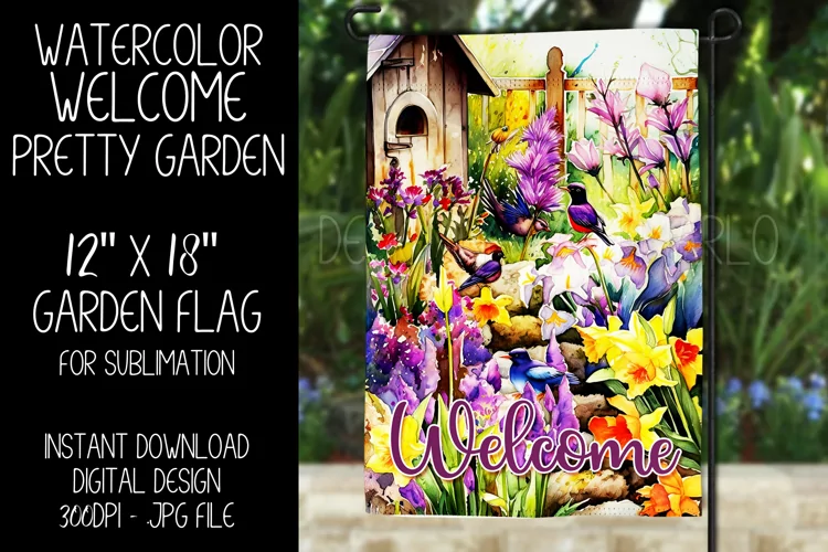 Welcome Garden Flag Sublimation Design, Pretty Spring Garden