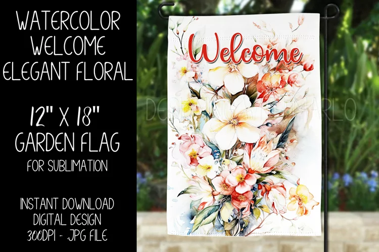 Welcome Garden Flag Sublimation Design, Elegant Floral