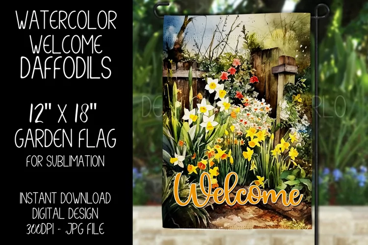 Spring Welcome Garden Flag Sublimation Design, Daffodils, d1