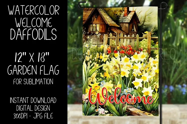 Spring Welcome Garden Flag Sublimation Design, Daffodils, d2