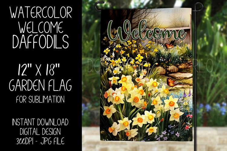 Spring Welcome Garden Flag Sublimation Design, Daffodils, d3