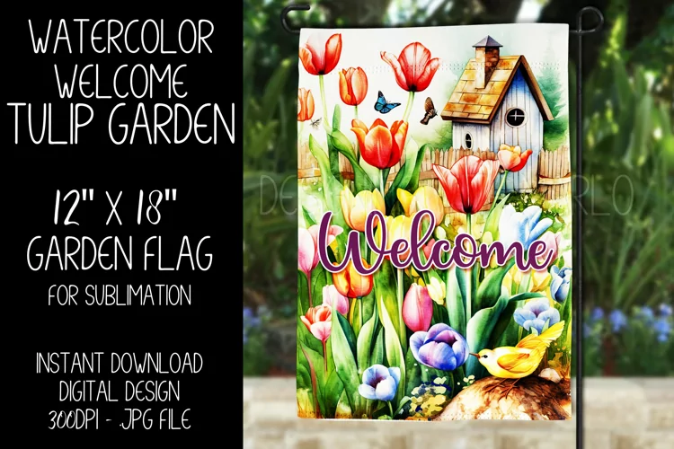 Welcome Garden Flag Sublimation Design, Tulip Garden, d4