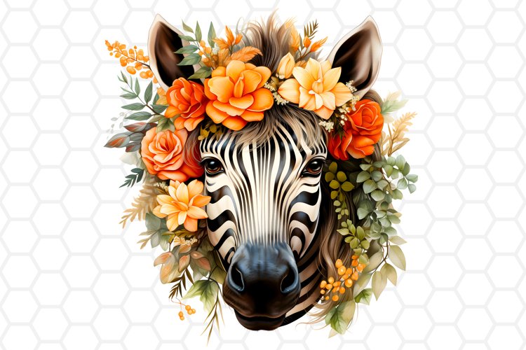 Floral Watercolor Zebra Clipart Sublimation