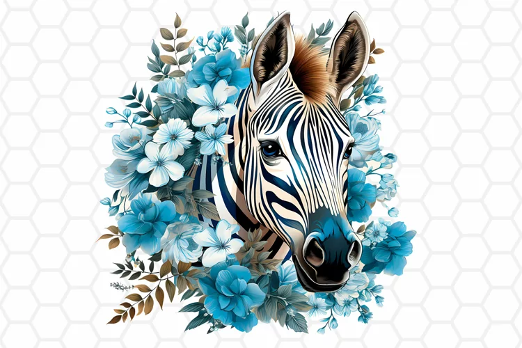 Floral Watercolor Zebra Clipart, Sublimation PNG