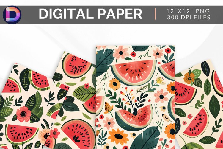 Floral Watermelon Digital Paper