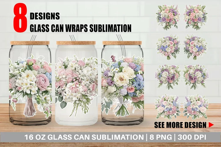 Floral Bouquet Glass Can Wraps