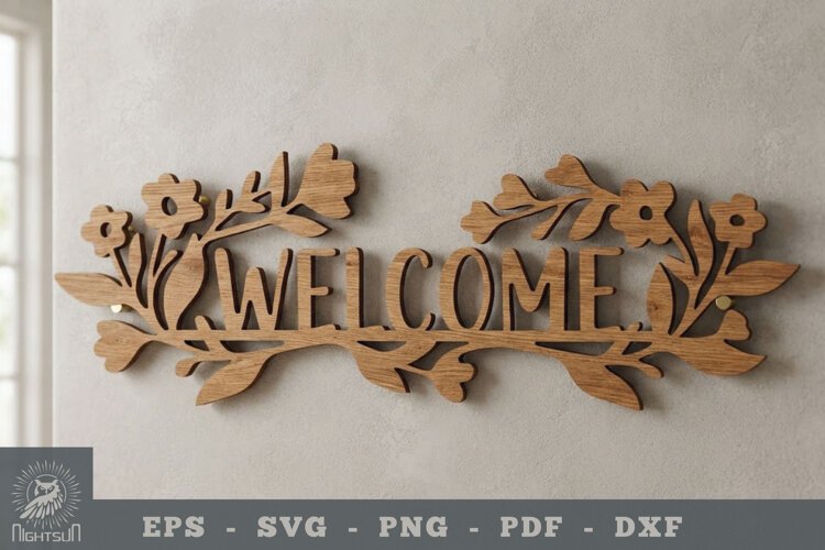 Floral Welcome Lasercut Sign 2 example image 1