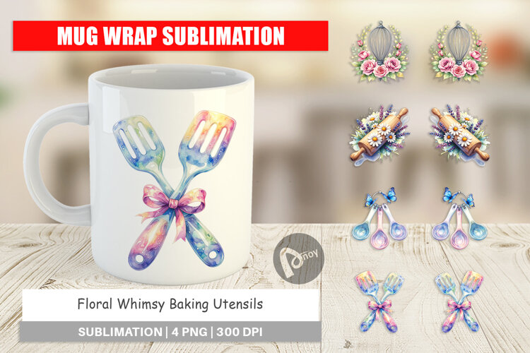 Floral Kitchen Tools Decor Mug Wrap example image 1