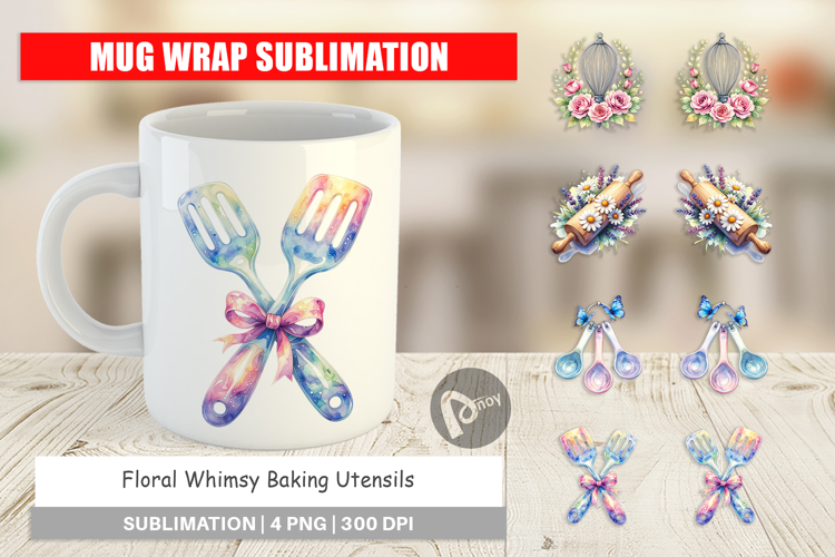 Floral Kitchen Tools Decor Mug Wrap