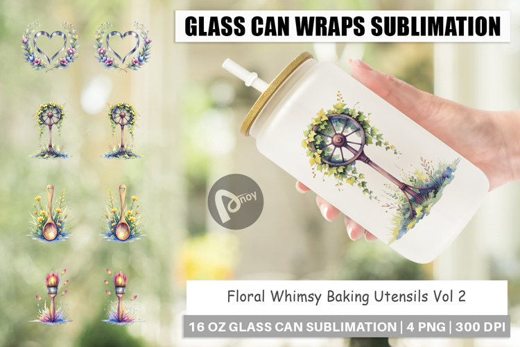 Floral Kitchen Tools Glass Can