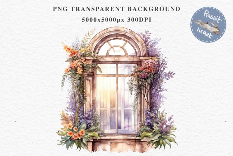 Floral Window Flowers Clipart PNG Scrapbooking Nursery Art
