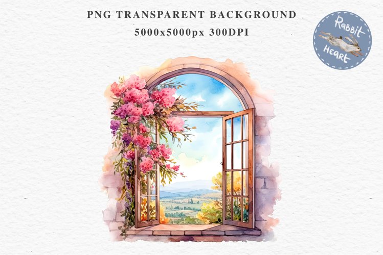 Floral Window Flowers Clipart PNG Scrapbooking Nursery Art