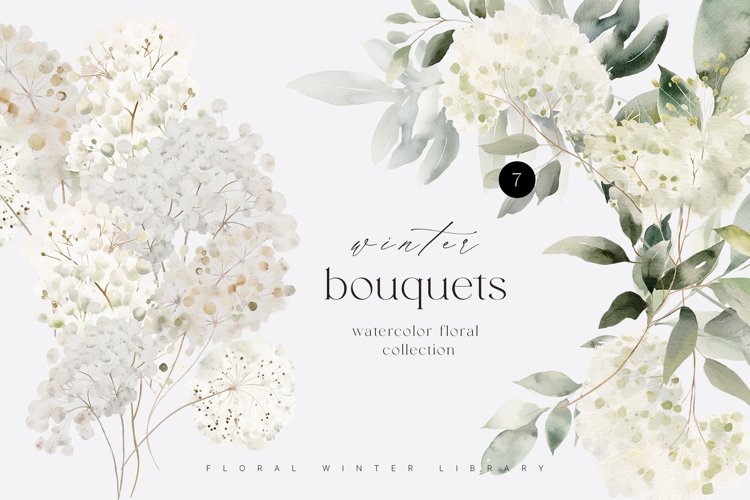 Watercolor Winter Bouquets Clipart, Watercolor Fluffy Floral